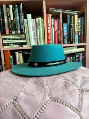 Teal Wide-Brim Wool Felt Hat with Black Band